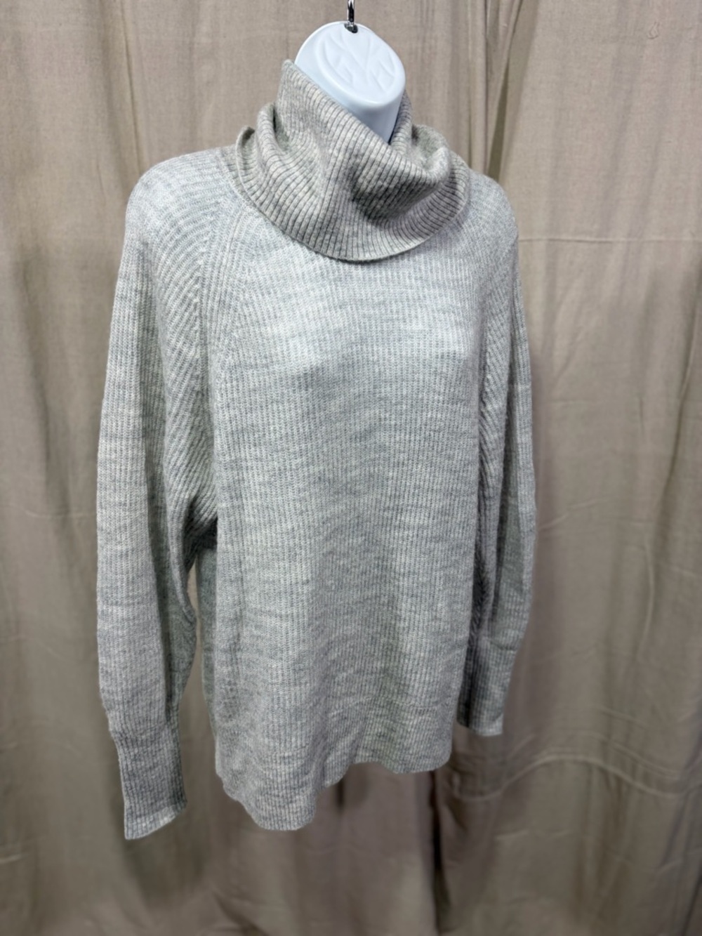 Quince Light Gray Ribbed Turtleneck Sweater